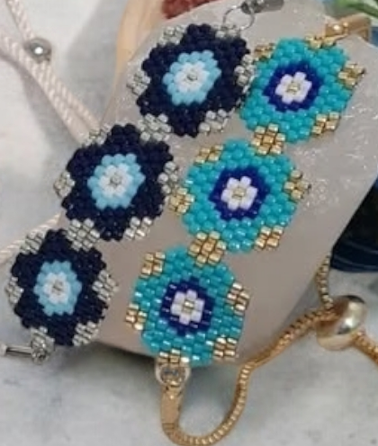Mavi & Sarı Çiçekli Ayarlanabilir Boncuk Bileklik