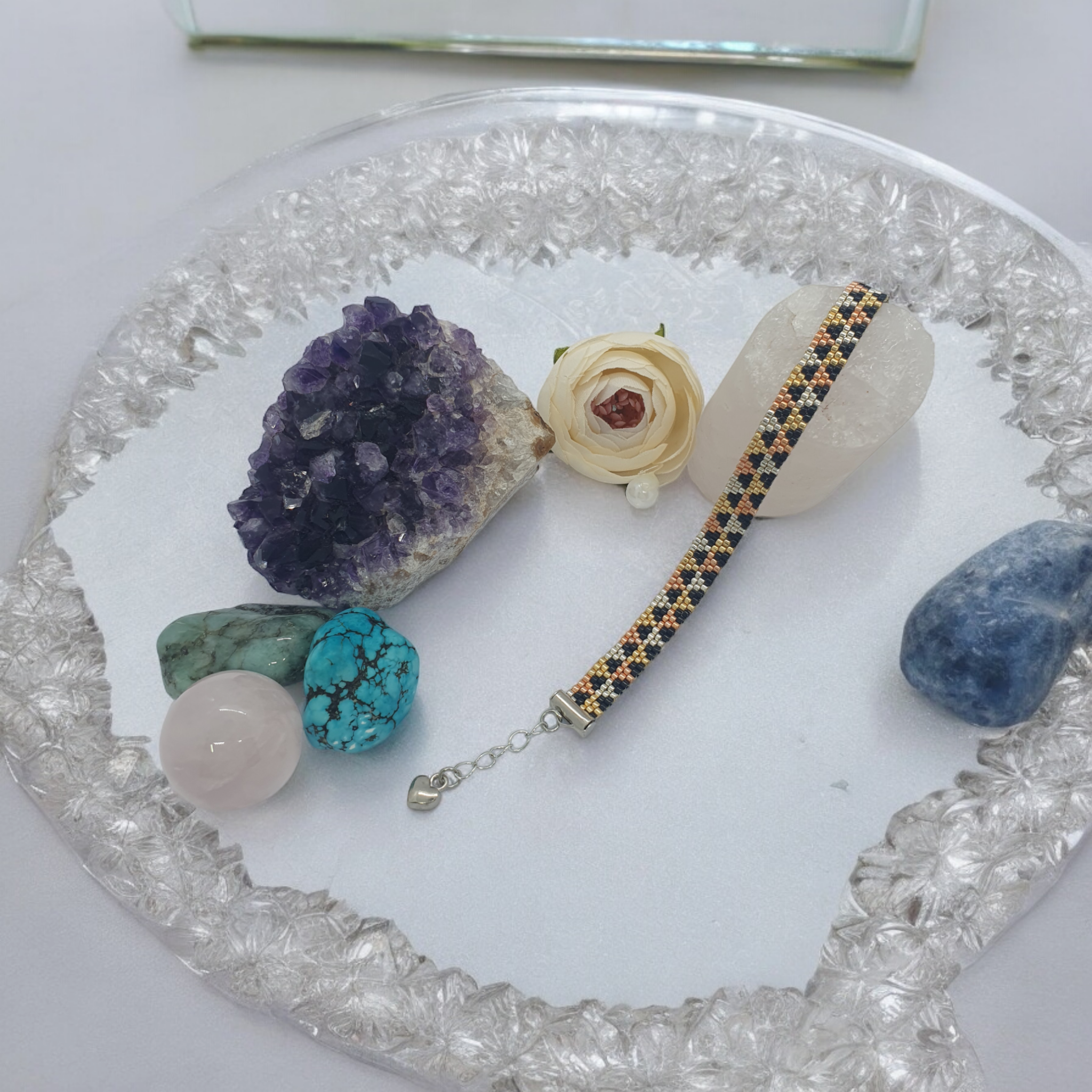 Siyah & Bronz Renkli El Yapımı Geometrik Boncuk Bileklik