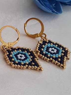 Altın Renkli Nazar Motifli Üçlü Takım Set (Kolye - Bileklik - Küpe) - Galeri Resmi