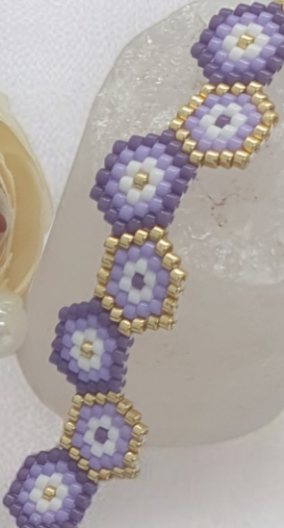 El Yapımı Lila Altıgen Desenli Miyuki Bileklik - Galeri Resmi