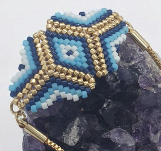 Mavi Geometrik Miyuki Bileklik – Altın Zincirli, El Yapımı - Galeri Resmi