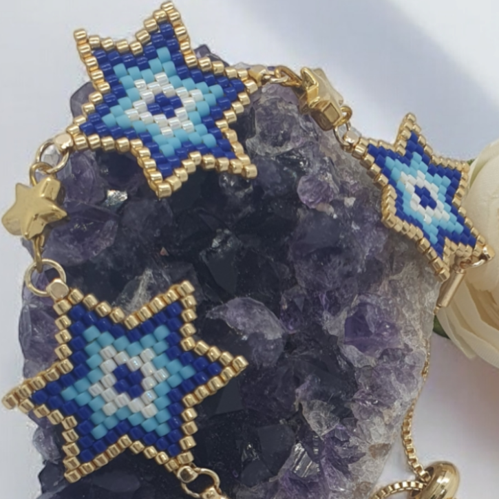 El Yapımı Mavi Yıldız Figürlü Miyuki Boncuk Bileklik - Galeri Resmi
