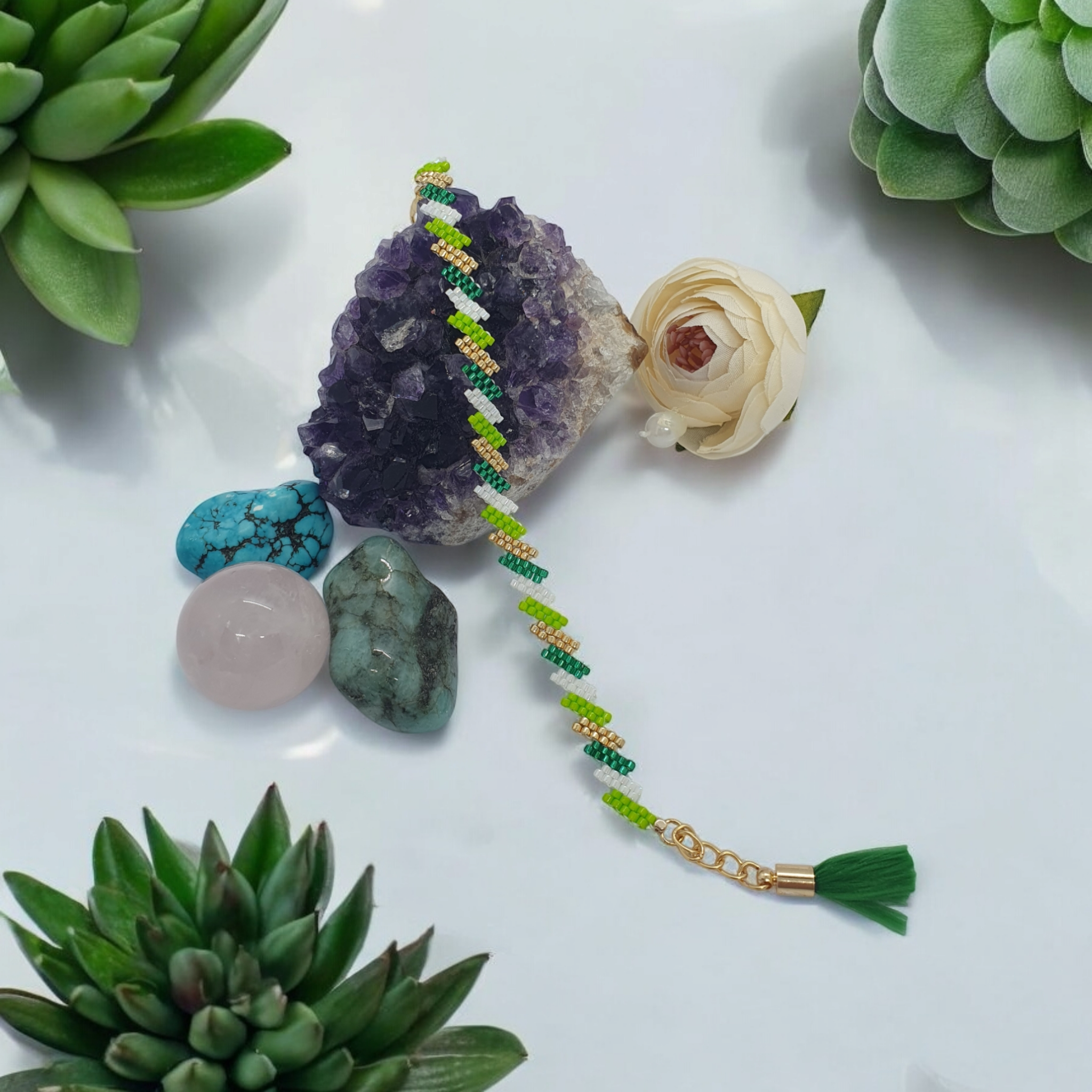 Yeşil Tonlarda Spiral Desenli Miyuki Bileklik