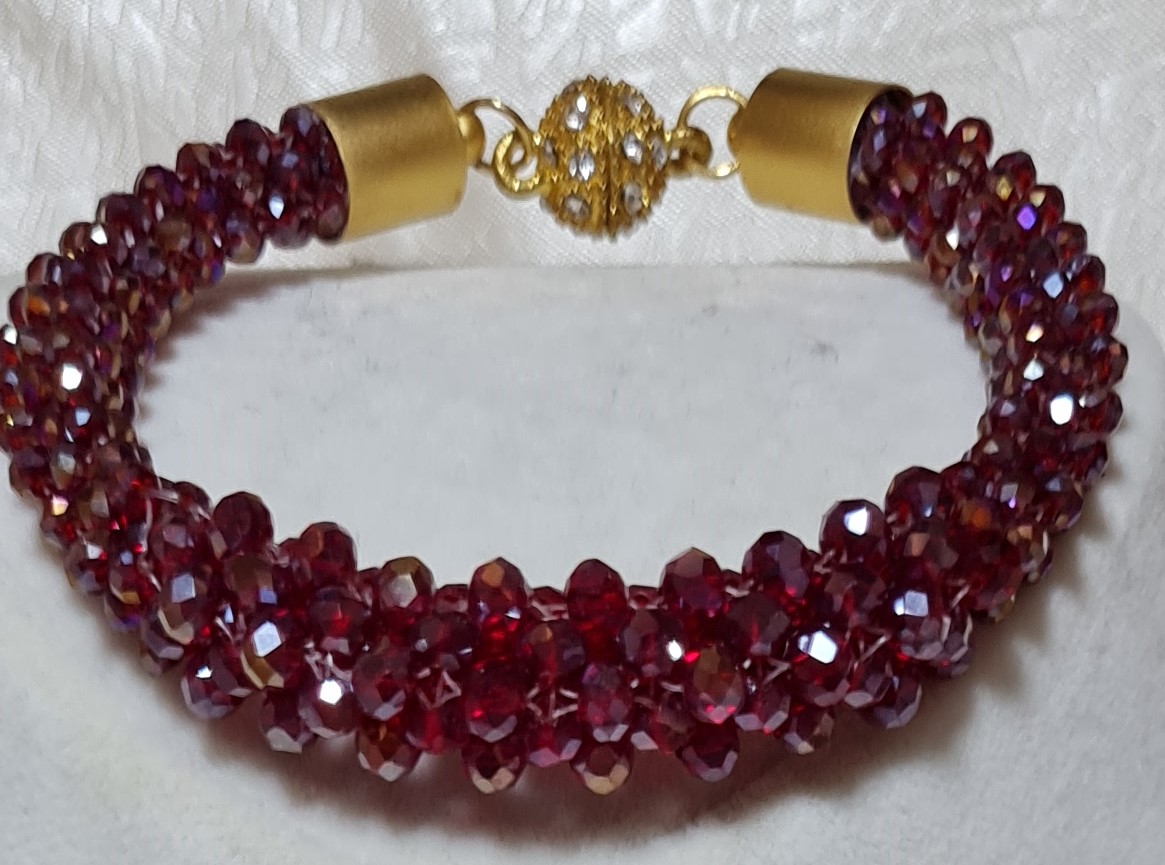 Bordo Kristal Boncuklu Işıltılı Kolye ve Bileklik Takımı - Galeri Resmi